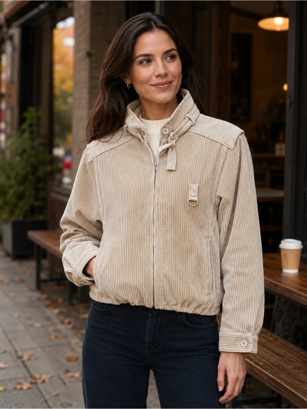 Vintage Roadrunner Beige Corduroy Moto Bomber Jacket Size S